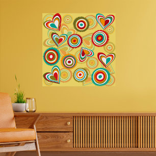 Retro Boho Hearts och Circles 70s Groovy Mönster Poster