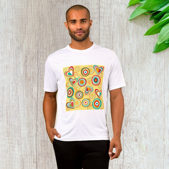 Retro Boho Hearts och Circles 70s Groovy Mönster T Shirt (Skapare uppladdad)