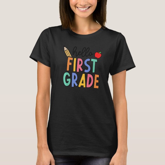 Retro Boho Hello First Grade Fun 1st Grader Back T Shirt (Framsida)