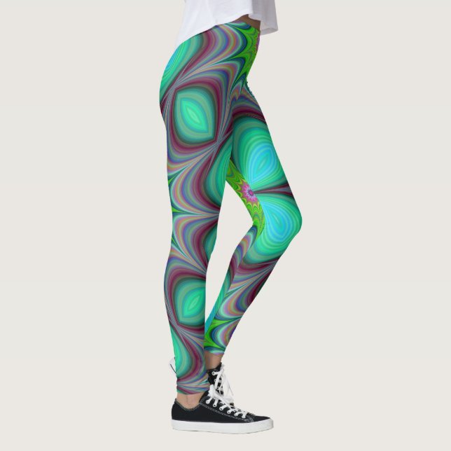 Retro Boho Hippie Grönt Klöver Psychedelic Mandala Leggings (Höger)