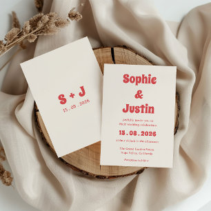 Retro Boho Korall Typografi Bröllop Inbjudningar