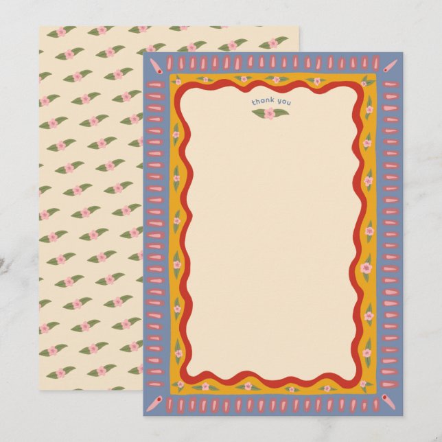 Retro Boho Kul Handgjord SKRÄDDARSYDD Bröllopsdusc Tack Kort (Fram/baksida)