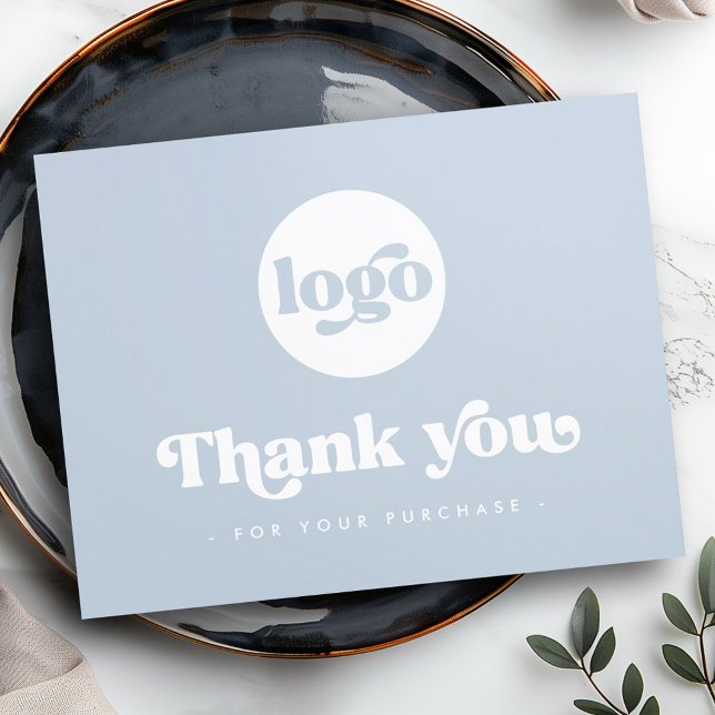 Retro boho lägg till ett logotyp, dammigt blått ta tack kort (Retro boho add logo dusty blue thank you card)