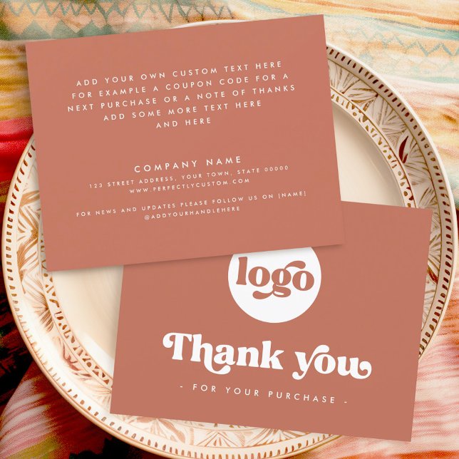 Retro boho lägger till logotyp terracotta tack var kort (Retro boho add logo terracotta thank you card)