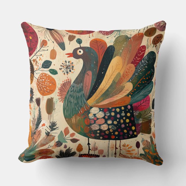 Retro Boho Lapptäcke Höst Kalkon Kudde (Framsida)