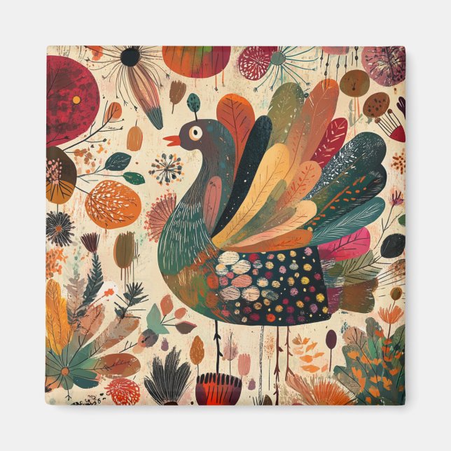 Retro Boho Lapptäcke Höst Kalkon Magnet (Framsidan)