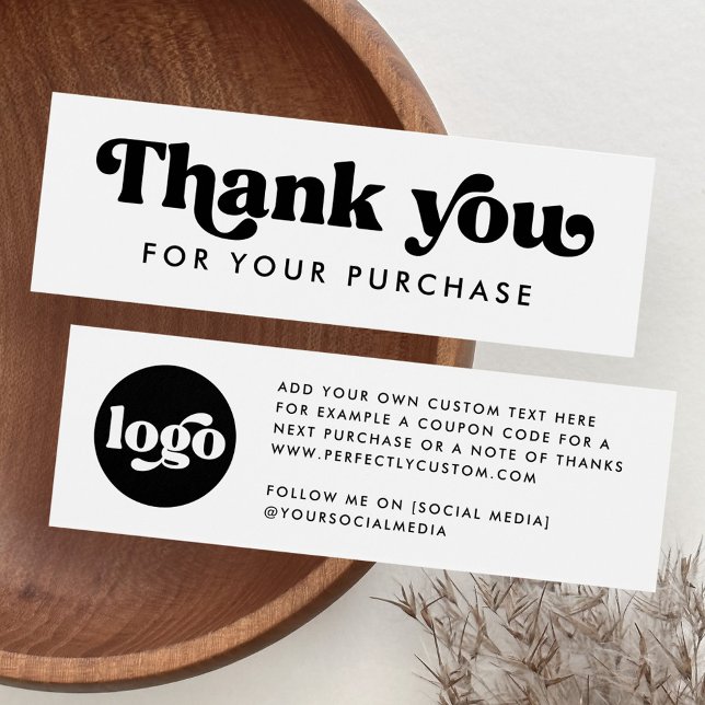 Retro boho logotyp vit tack infogningskort litet visitkort (Retro boho logo white thank you insert card)