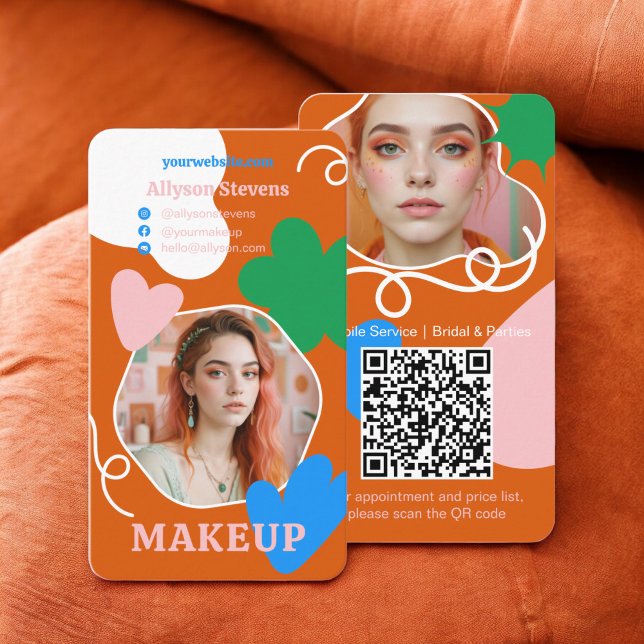 Retro boho Makeup skönhet formar fotoqr-kod Visitkort (Retro boho Makeup beauty shapes photo qr code Business Card)