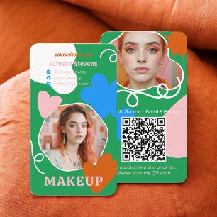 Retro boho Makeup skönhet formar fotoqr-kod Visitkort