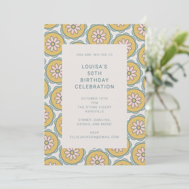 Retro Boho Mandala Blommig Pastell 50-årsdag Inbjudningar (Stående Fram)
