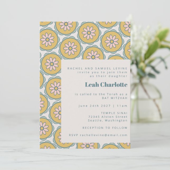 Retro Boho Mandala Blommig Pastell Bat Mitzvah Inbjudningar (Stående Fram)