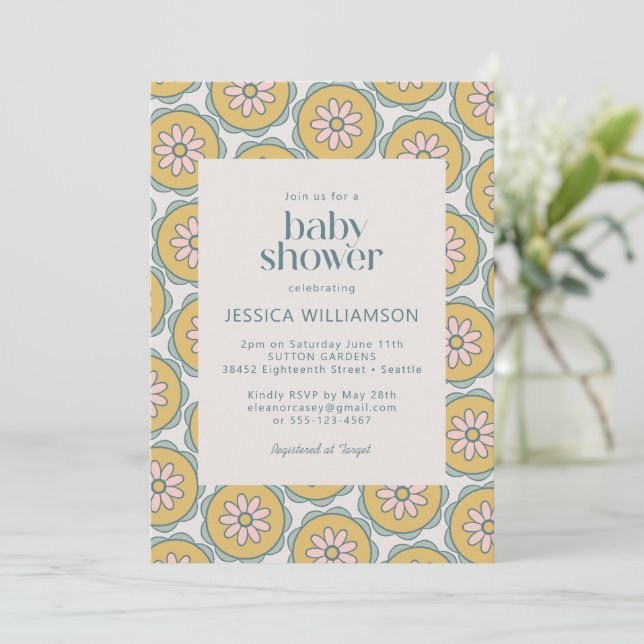 Retro Boho Mandala Blommigt Pastel Baby Shower Inbjudningar (Stående Fram)