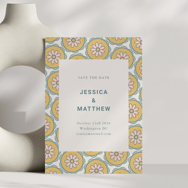 Retro Boho Mandala Blommigt Pastel Minimalist Spara Datumet (Skapare uppladdad)