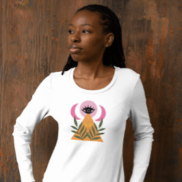 Retro boho måne öga moderna rosa gult T-Shirt