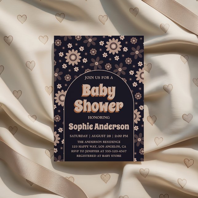 Retro Boho Navy Floral Arch Baby Shower Inbjudningar (Skapare uppladdad)