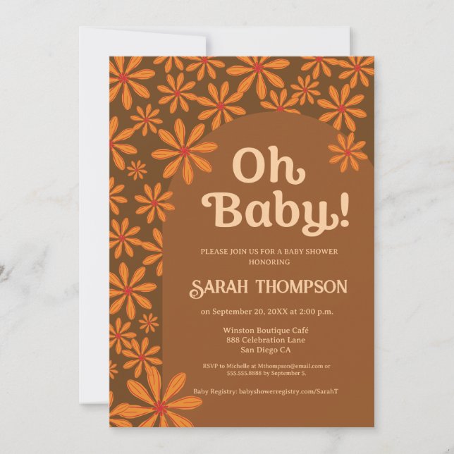 Retro Boho Oh baby Daisy Flower Arch Baby Shower Inbjudningar (Framsida)