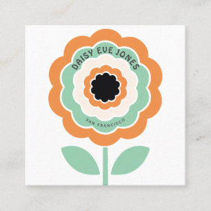 Retro Boho Orange Black Grönt Blomcirkel Fyrkantigt Visitkort