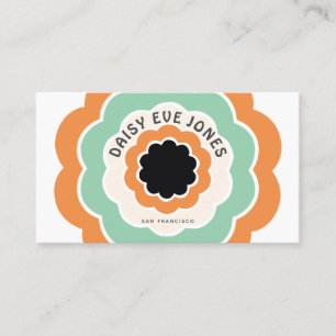 Retro Boho Orange Black Grönt Blomcirkel Visitkort