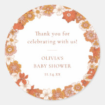 Retro Boho Orange Blommig Baby Shower Tacksamhetsk