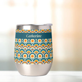 Retro Boho Orange Blue Sol Circle Mönster