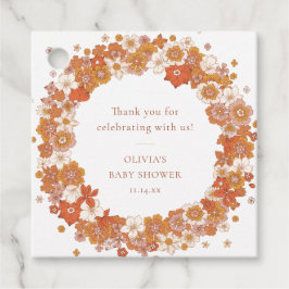 Retro Boho Orange Floral Baby Shower Thank You Gåvor Etiketter
