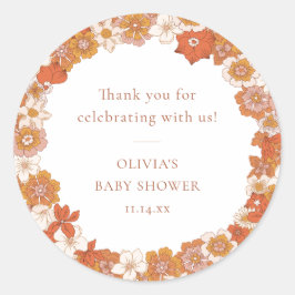 Retro Boho Orange Floral Baby Shower Thank You Runt Klistermärke