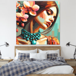 Retro Boho Orkidé Kvinna Canvastryck