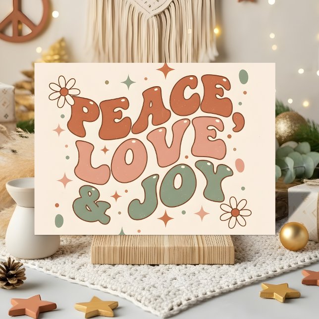 Retro Boho Peace Love Joy Christmas Helgkort (Skapare uppladdad)