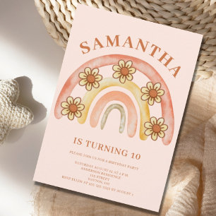 Retro Boho Rainbow 10:e Födelsedagsfesten Inbjudningar