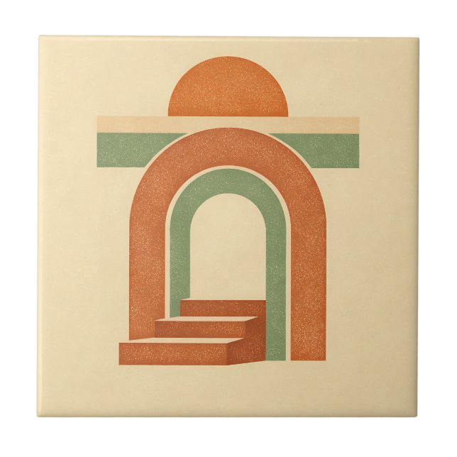 Retro Boho Rainbow Arch Minimalist Design Kakelplatta (Framsidan)