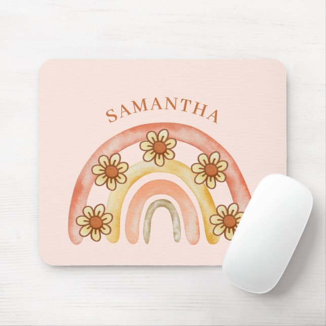 Retro Boho Rainbow Namn Mousepad Musmatta (Med mus)
