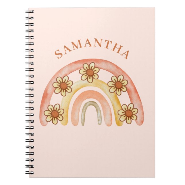 Retro Boho Rainbow Namn Spiral fotbok - bärbar dat Anteckningsbok (Framsidan)