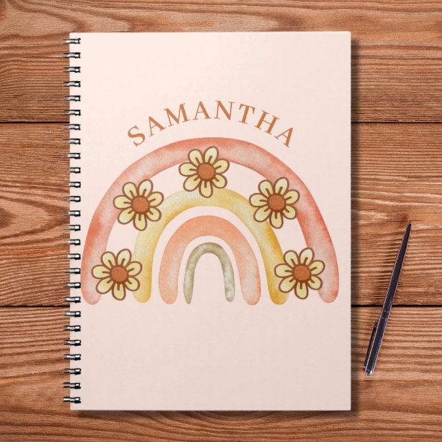 Retro Boho Rainbow Namn Spiral fotbok - bärbar dat Anteckningsbok (Skapare uppladdad)