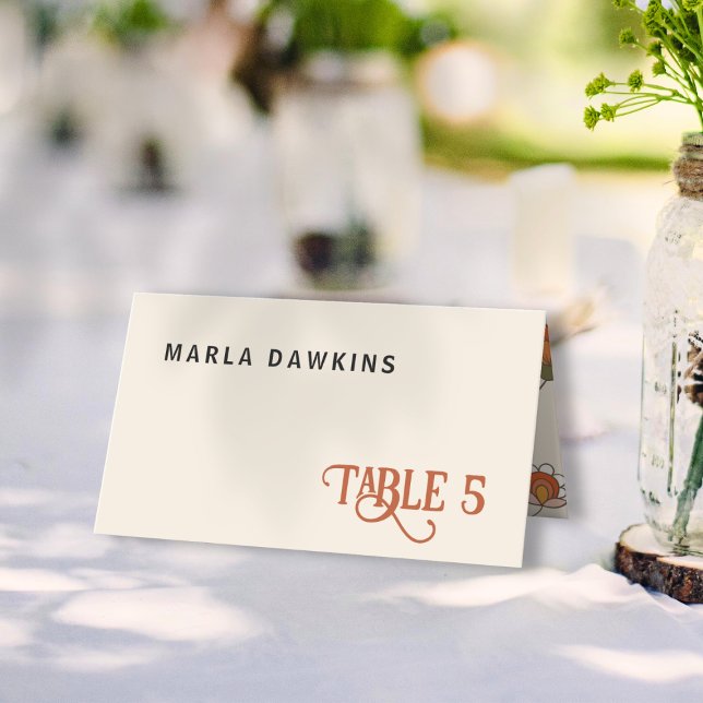 Retro Boho Red-Blommönster-monteringskort Placeringskort (Skapare uppladdad)