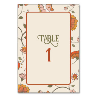 Retro Boho Red Gult Blommönster Bord-kort Bordsnummer