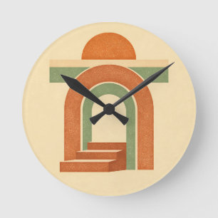 Retro Boho Regnbåge Båge Minimalistisk Design Rund Klocka