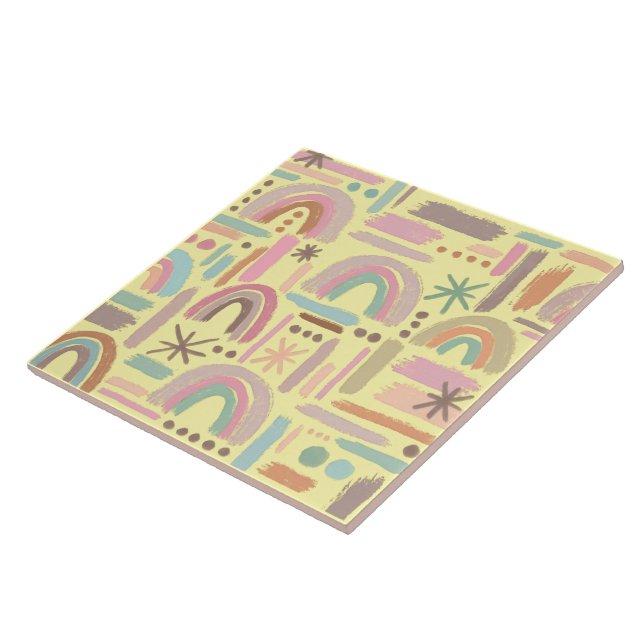 Retro Boho Regnbåge Dekorativ Keramisk Platta Kakelplatta (Sidan)