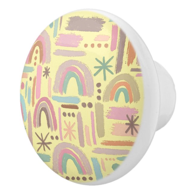 Retro Boho Regnbåge Keramisk Knapp Knopp (Höger)