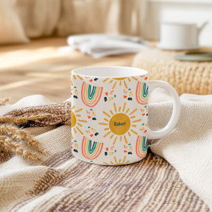 Retro Boho Regnbåge Morgonsol Vattenfärg Kaffemugg