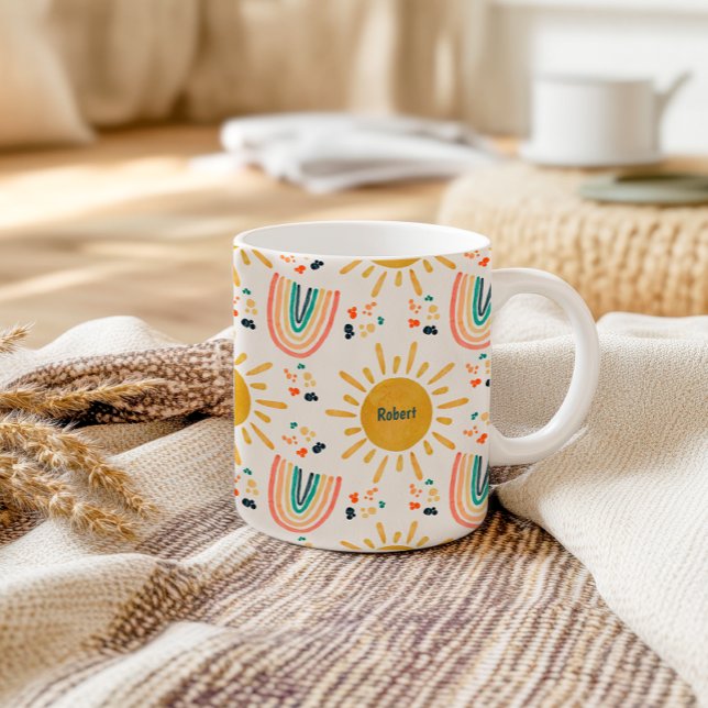 Retro Boho Regnbåge Morgonsol Vattenfärg  Kaffemugg (Skapare uppladdad)