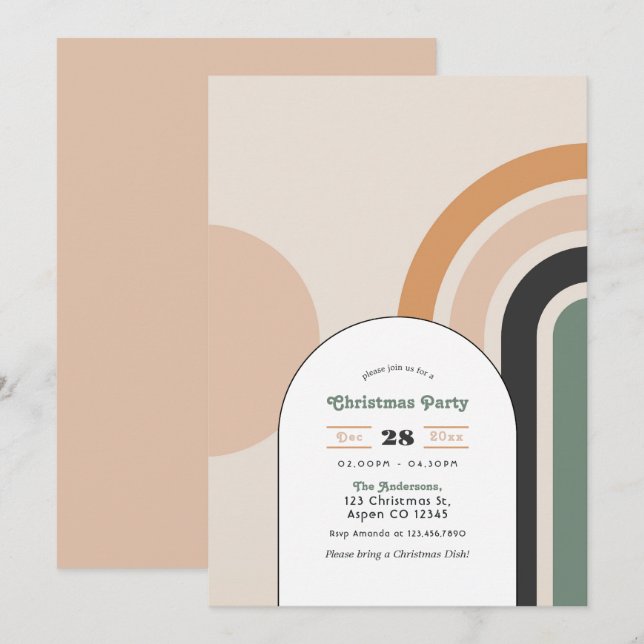 Retro Boho Regnbågsbåge Julfest Inbjudningar (Fram/baksida)