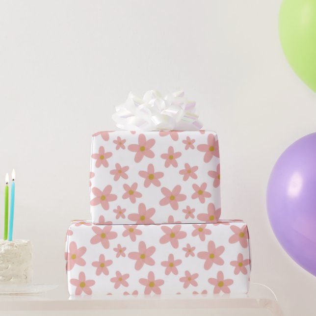 Retro Boho Rosa and White Daisys Girls Presentpapper (Festgåvor)