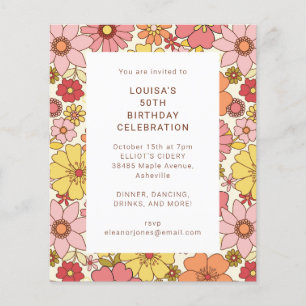 Retro Boho Rosa Blommigt Cute Birthday Party Inbju