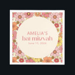 Retro Boho Rosa Blommigt Groovy Bat mitzvah Anpass Pappersservett<br><div class="desc">Retro Boho Rosa Gult Blommigt Groovy Anpassningsbar Bat mitzvah blöjor</div>