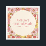 Retro Boho Rosa Blommigt Groovy Bat mitzvah Anpass Pappersservett<br><div class="desc">Retro Boho Rosa Gult Blommigt Groovy Anpassningsbar Bat mitzvah blöjor</div>