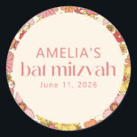 Retro Boho Rosa Blommigt Groovy Bat mitzvah Anpass Runt Klistermärke<br><div class="desc">Retro Boho Rosa Gult Blommigt Groovy Anpassningsbar Bat mitzvah Classic Round Sticker</div>