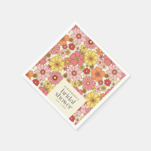 Retro Boho Rosa Gula Blommig Bröllopsfest Anpassad Pappersservett