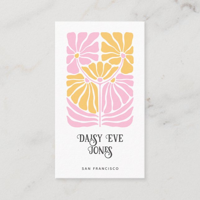 Retro Boho Rosa Guld Orange Blommig  Visitkort (Framsida)