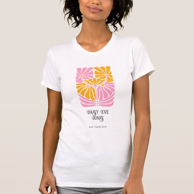 Retro Boho Rosa Guld Orange Blommigt T Shirt (Framsida)