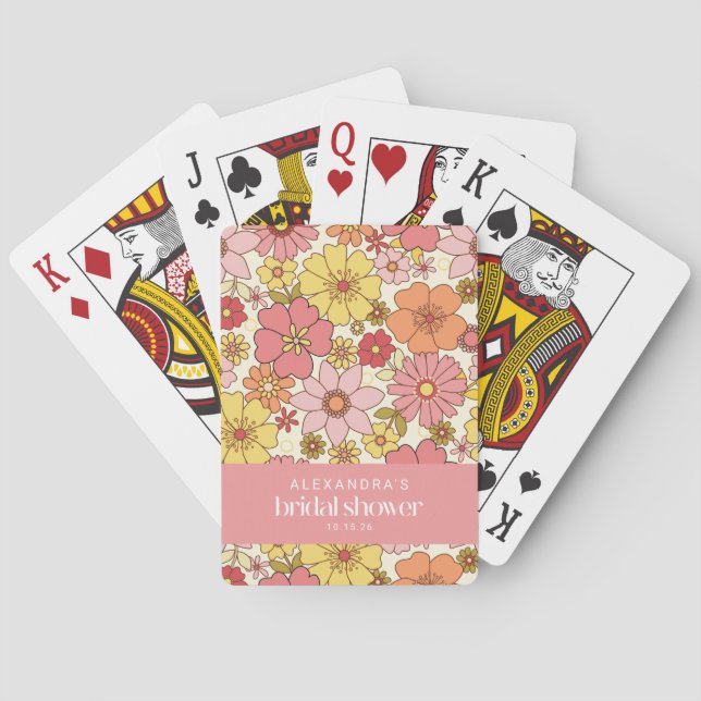 Retro Boho Rosa Gult Blommig Bröllopsfest Anpassad Casinokort (Baksidan)